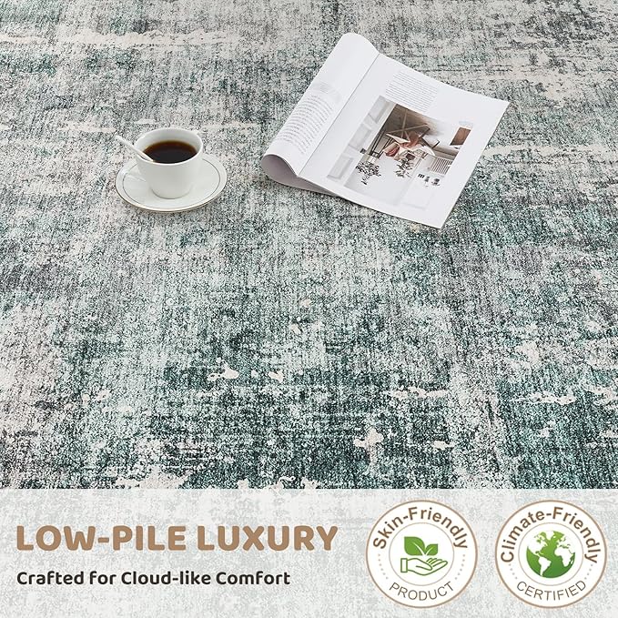 10x14 Area Rug Living Room Rugs - Washable Neutral Modern Abstract Soft Thin Large Rug Indoor Floor No Slip Rug Carpet for Bedroom Under Dining Table Home Office Decor - Green/Grey