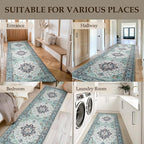 Area Rugs 2'x10' Washable Non-Slip, Floral Vintage Distress Print Pattern Medallion Carpet for Living Room Bedroom Dining Room, Green Navy Blue White Red Teal Colorful