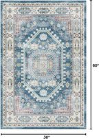 vivorug 3x5 Rug, Small Area Rug for Living Room, Bedroom, Kitchen, Machine Washable Non-Slip Throw Rug, Vintage Distressed Medallion Carpet for Entryway Nursery Dinner Room - Durable (Blue)
