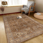Washable Area Rug 5' x 7' Vintage Traditional Persian Mat - Foldable Distressed Non-Slip Machine Washable Carpet for Living Room Bedroom Kitchen Home Decor - Bronze and Ivory