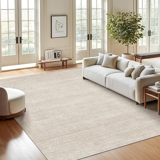 Valenrug Washable Rugs 7x9 - Stain Resistant 7x9 Area Rugs for Living Room, Non Slip Backing Printed Rugs for Bedroom, Folable Machine Washable Area Rug (7'x9', Beige)