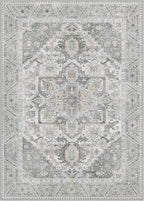 5x7 Area Rug Machine Washable Boho Rug for Living Room,Ultra-Thin Low Pile Carpet,Lightweight Indoor Printed Rug,Non Slip Floral Area Rug for Bedroom, Dining Room, Home Office,Grey Cyan
