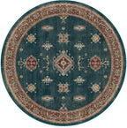 RUGGABLE Washable Vintage Area Rug – Verena Teal Blue 6 ft Round, Stain-Resistant, Non-Slip – Medium Machine Washable Rugs for Living Room, Bedroom, Hallway, Entryway & Office–with Cushioned Pad