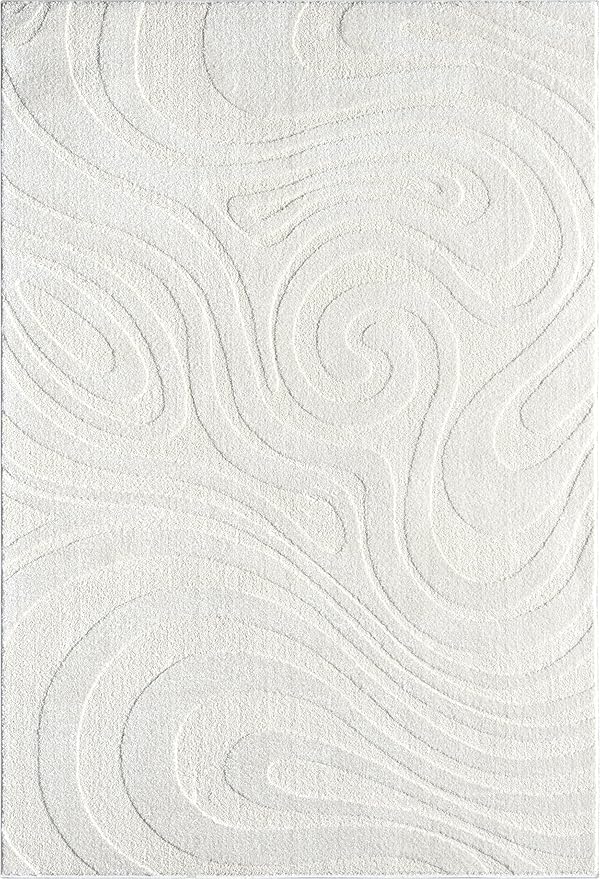 Abani Cozy Cream Area Rug for Living Room, Bedroom - Swirl Waves Pattern - 4' x 6' - Durable & Easy to Clean