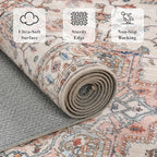 3x5 Vintage Distressed Area Rugs for Indoor Entrance Stain Resistant Washable Entryway Rug Ultra Soft Low Pile Lightweight Carpet Faux Wool Rugs for Living Room Bedroom Playroom Home Office