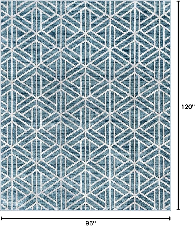 Rugs.com Lattice Trellis Collection Rug – 8' x 10' Blue Low-Pile Rug Perfect for Living Rooms, Large Dining Rooms, Open Floorplans