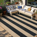 Lahome Striped Easy Jute Dining Room Rug, 6x9 Indoor Outdoor Rugs for Patio Living Room, Farmhouse Neutral Non Slip Low Pile Black Carpet for Bedroom Office Backyard Classroom