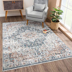 Bloom Rugs Caria Washable Non-Slip 5x7 Rug - Terracotta/Teal Traditional Area Rug for Living Room, Bedroom, Dining Room, and Kitchen - Exact Size: 5' x 7'
