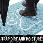 Smiry Dog Door Mat for Muddy Paws, Absorbent Dirt Trapper Non Slip Quick Dry Washable Chenille Mat for Mud Dogs, Entry Rug for Indoor and Outdoor (48x30 Inches, Sky Blue and White)