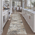 2x8 Abstract Runner Rug Brown Washable Modern Hallway Carpet Non Slip Ultra Soft Neutral Low Pile Contemporary Long Rug for Bathroom Laundry Kitchen Bedroom