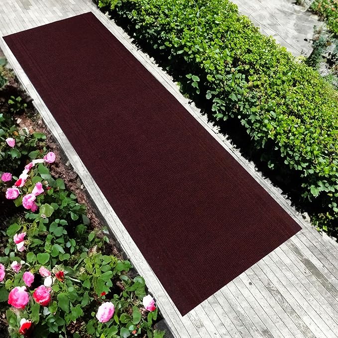 English Home Custom Size Anti Slip Burgundy Design Light Weight Durable TPR Backing Thin Pile Runner Rug (36" x 13')