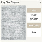 Washable Area Rug 8x10, Large Soft Rugs for Living Room Farmhouse Vintage Gray Area Rugs for Bedroom Dining Room Non-Slip Stain Resistant Under Table Rug Grey