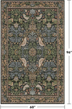Boho Living Room Rug 5x8 - Dark Green Rugs 5x8 for Bedroom, Dinning Room, Office with Vintage Forest Farmhouse Botanical & Bird Design, Non Slip Stain Resistant Low Pile - Brown