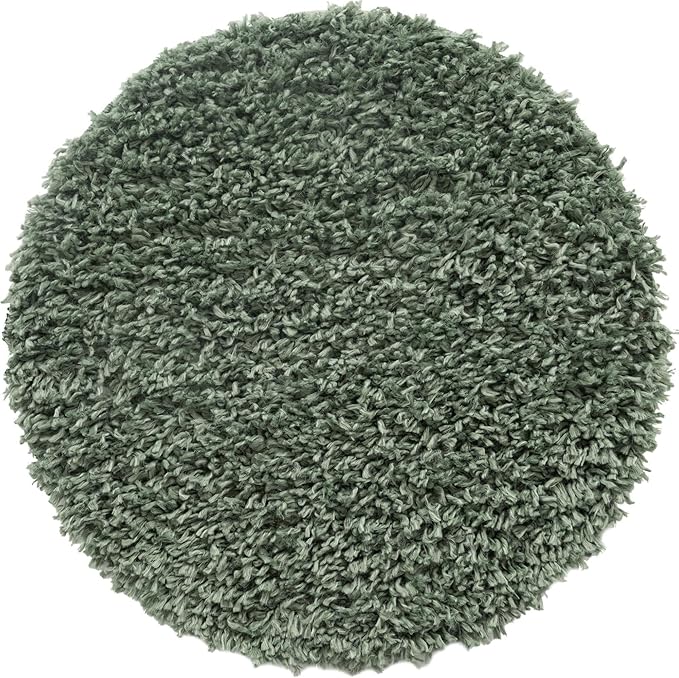 Unique Loom Davos Shag Collection Area Rug - Solid (2' Round, Sage)