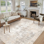 6x9 Washable Area Rug Beige Grey Abstract Living Room Bedroom Throw Rug Neutral Modern Non Slip Soft Low Pile Indoor Carpet for Dining Room Office Entryway