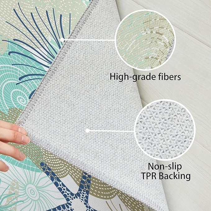 Tritard Coastal Area Rug 2x3 - Small Machine Washable Foldable Throw Rugs Non-Slip Beach Ocean Entryway Doormat Indoor Entrance Carpet for Kitchen Bathroom Laundry Bedroom Living Room, Navy