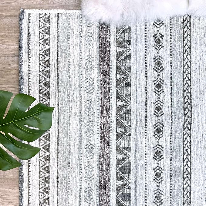 Alfa Rich 3x5 Gray Off White Washable Area Rugs for Living Room Bedroom Kitchen Decor Cotton Runner