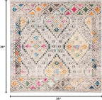 SAFAVIEH Madison Collection Area Rug - 3' Square, Grey & Yellow, Boho Diamond Distressed Design, Non-Shedding & Easy Care, Ideal for High Traffic Areas in Living Room, Bedroom (MAD418F)