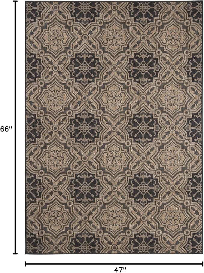 FH Home Flat Woven Outdoor Rug - Waterproof, Easy to Clean, Stain resistant - Premium Polypropylene Yarn - Mosaic Tile - Patio, Deck, Porch, Balcony, Laundry - Messina - Charcoal - 3ft 11 in x 5ft 6in