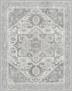 8x10 Area Rug Machine Washable Boho Rug for Living Room,Ultra-Thin Low Pile Carpet,Lightweight Indoor Printed Rug,Non Slip Floral Area Rug for Bedroom, Dining Room, Home Office,Grey Cyan