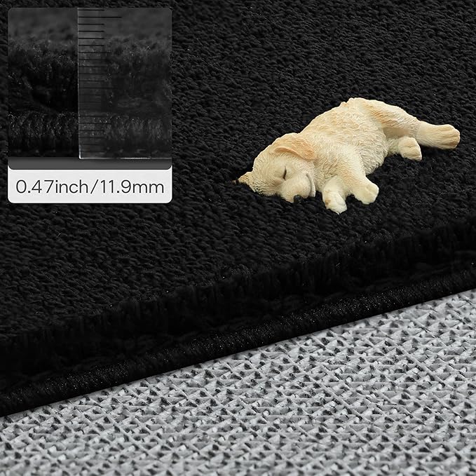 Solid Washable Area Rug - 8x10 Medium Pile Faux Cashmere Carpet for Living Room Bedroom, Black