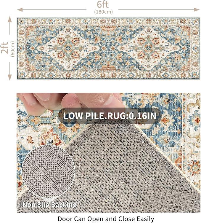 Enkor Runner Rugs for Hallway, 2x6 Washable Soft Non Slip Floor Rugs for Kitchen, Modern Mat for Living Room Bedroom Entryway Orange & Blue