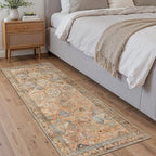 Bavni Runner Rugs 2x5 Kitchen Rug for Hallways Entryway, Washable Vintage Print Carpet, Ultra-Thin Low Pile Lightweight Rug with Non Slip Backing, Sunset Yellow