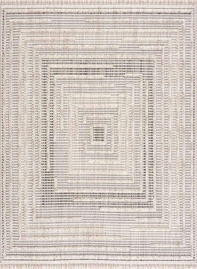 Hauteloom Lunao Living Room, Bedroom Area Rug - Farmhouse - Charcoal,Cream,Peach - 8'10" x 12'
