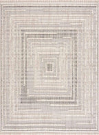 Hauteloom Lunao Farmhouse Living Room Bedroom Moroccan Square Pattern Abstract Area Rug - Soft Shaggy High Low Carpet - High Pile - Bohemian, Boho - Gray, Brown, Beige, Cream - 5'3" x 7'