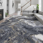 Abstract 8x10 Area Rugs: Modern Washable Rug for Living Room Bedroom Dining Room Indoor - Thin Low Pile Non-Slip Large Carpet - Black Gold
