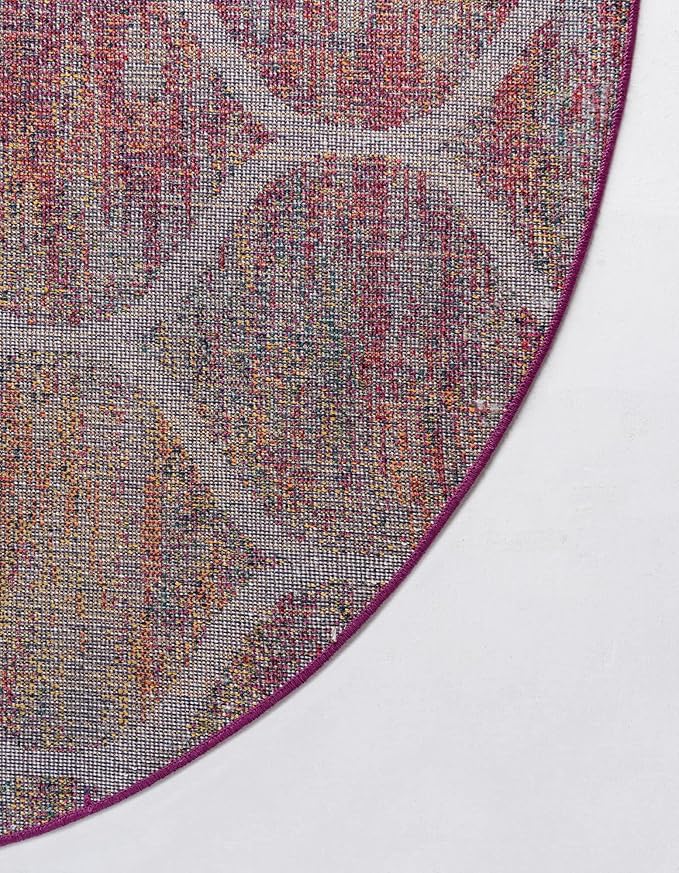 Rugs.com Lattice Frieze Collection Rug – 3' Round Multi Medium Rug Perfect for Kitchens, Dining Rooms