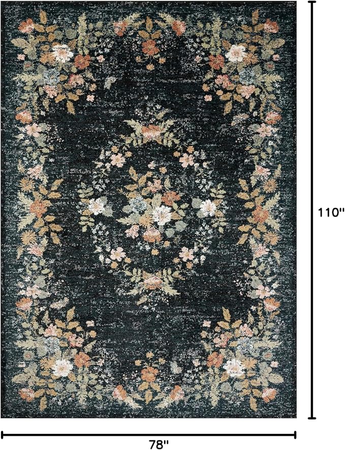 Loloi Rifle Paper Co. Laurel Collection LAU-01 Dark Navy 6'-6" x 9'-2" Area Rug
