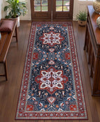 Tangsoo 2x6 Washable Runner Rug for Hallways, Non Slip Vintage Runner Rug, Soft Boho Low Pile Long Rug Runner, Print Distressed Red Carpet Runners for Kitchen Bedroom Entryway Living Room Oriental