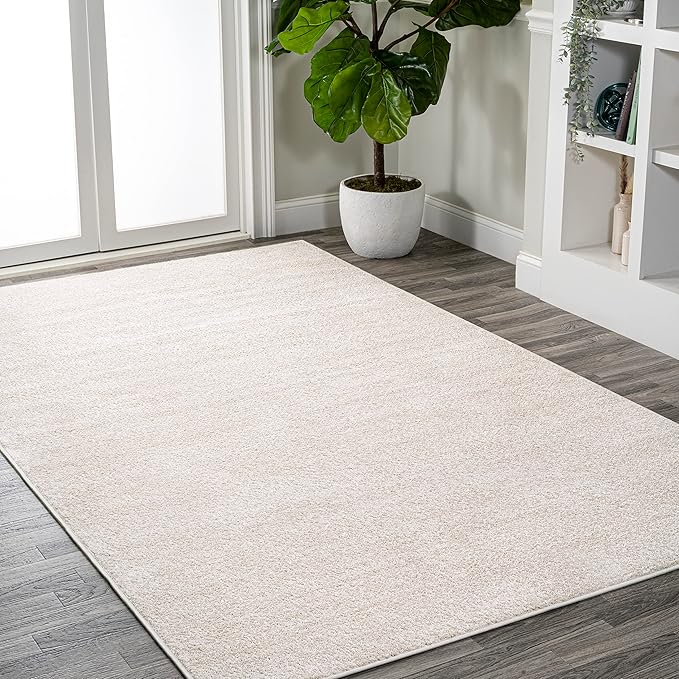 Eyely UES100D-15 Supersoft Haze Solid Low-Pile Indoor Area Rug, Coastal, Bohemian, Minimalist, Classic, Casual for Bedroom,Kitchen,Living Room,Non Shedding,Easy-Washing, Ivory, 12 X 15