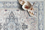 Fame Living Faded Oushak Rug, Turkish Vintage Floral Pastel Large Oversized Area Rugs for Living Room Dining Bedroom Kitchen Bathroom Nursery (848CrNv, 2' x 3')
