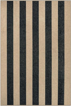 Lahome Striped Easy Jute Dining Room Rug, 6x9 Indoor Outdoor Rugs for Patio Living Room, Farmhouse Neutral Non Slip Low Pile Black Carpet for Bedroom Office Backyard Classroom