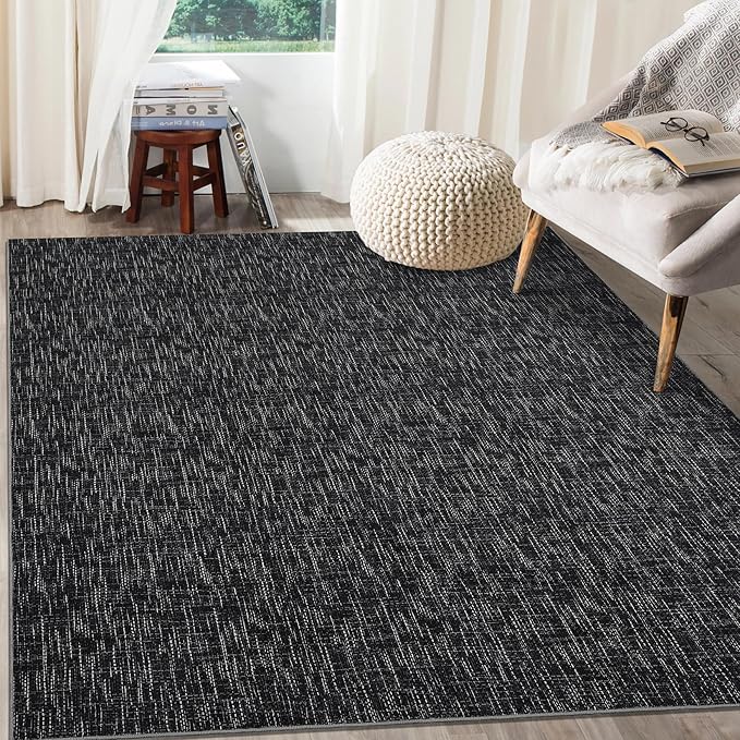 RUGSREAL Washable Rug 10x13 for Living Room Modern Abstract Area Rug Non-Slip Large Contemporary Bedroom Rug Stain Resistant Aesthetic Accent Floor Carpet Foldable Solid Rug for Home Office, Black