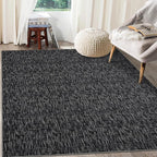RUGSREAL Bedroom Area Rug 4x6 Modern Abstract Area Rug Stain Resistant Small Living Room Rug Contemporary Dining Room Rug Non-Slip Solid Rug Aesthetic Accent Floor Carpet for Kitchen Office, Black