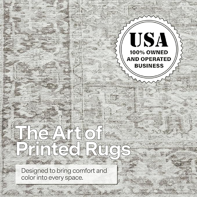 ReaLife Rugs Machine Washable Area Rug - Living Room Bedroom Bathroom Kitchen Entryway Office - Padded Low Pile Stain Resistant Premium - Boho Farmhouse Vintage - Lyle - Beige Ivory 4' x 6'