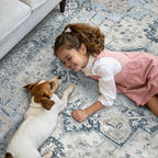 GENIMO Runner Rug 2'6"x12, Non Slip Vintage Hallway Runner Rugs, Low Pile Lightweight Machine Washable Mat for Hallway, Entryway, Bedroom, Kitchen and Corridor, Blue