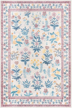 Boho Entryway Rug 2x3 Washable, Blush Pink Floral Kitchen Rug, Super Thin Faux Wool Small Area Rug, Non-Slip Soft Carpet for Girls Room, Bedroom, Office