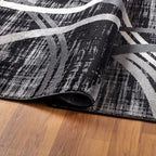 Rugshop Modern Wavy Circles Design Runner Rug, Fade-Resistant Carpet for Hallway, Entryway, or Kitchen, Black, 2' x 10'
