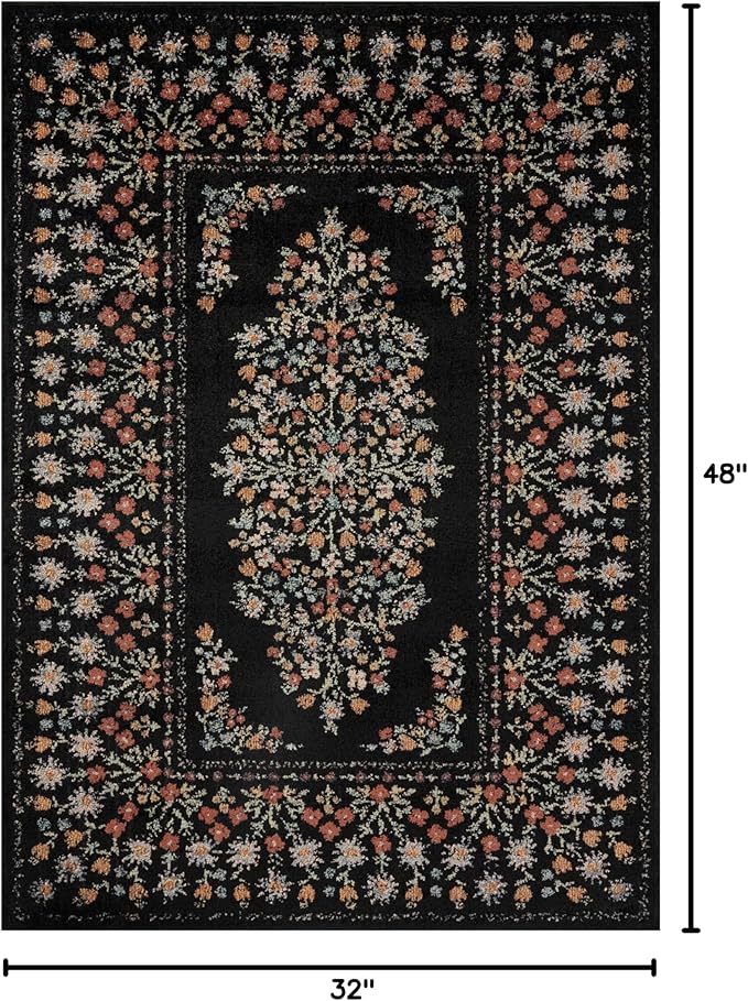 Loloi Rifle Paper Co. Laurel Collection LAU-02 Black 2'-8" x 4' Accent Rug