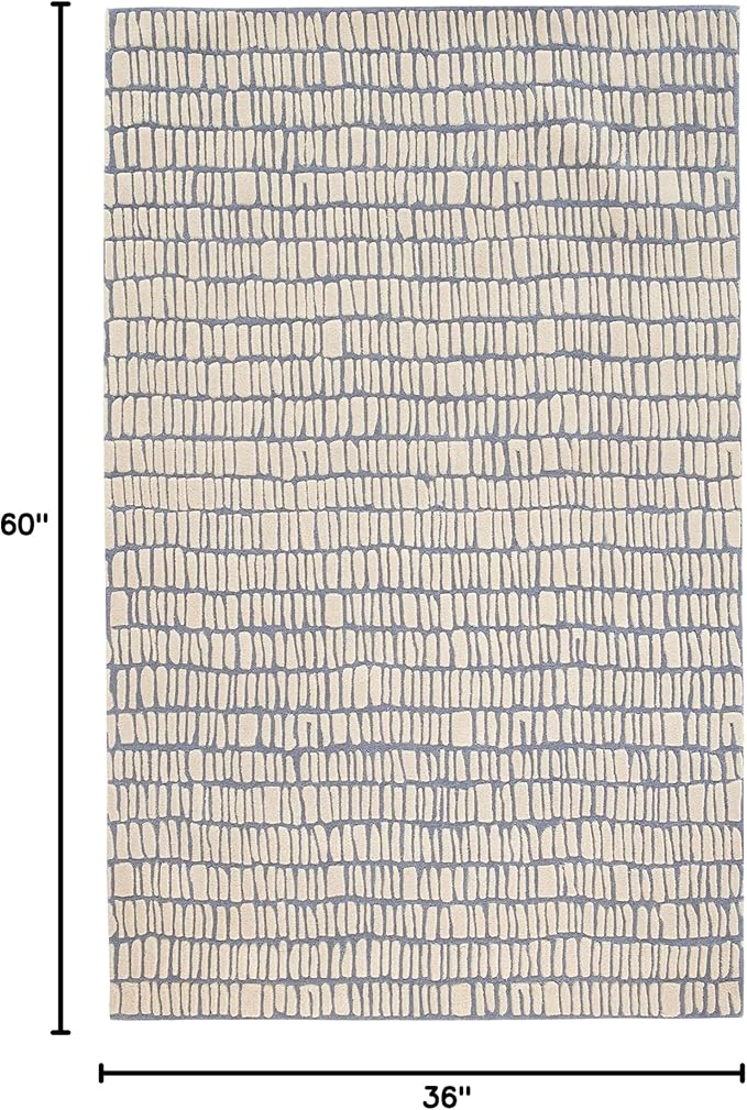 Dash and Albert Roark Pewter Blue Hand Tufted Wool Rug, 3 X 5 Feet, Blue/Ivory Geometric Pattern - Premium Luxury Hotel Quality Soft Breathable Hypoallergenic Machine Washable Easy Care All Season