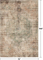 Vintage Dark 6x9 Living Room Rug - Green and Brown Modern Abstract Rug for Dining Room Under Table, Bedroom, Washable Non Slip Soft Rust Taupe Faded Print Mat