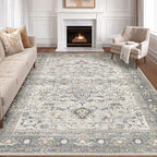 7x9 Area Rug Living Room: Washable Boho Large Neutral Vintage Soft Rugs Stain Resistant Distressed Farmhouse Non-Slip Indoor Floor Carpet for Bedroom Nursery Kids Office Dining Room- Taupe