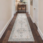 Runner Rug 2'6''x10, Non Slip Vintage Hallway Runner Rugs, Low Pile Lightweight Machine Washable Mat for Hallway, Entryway, Bedroom, Kitchen and Corridor, Light Taupe Brown