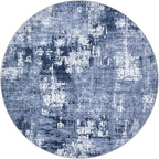 8ft Round Area Rug Living Room Rugs - 8x8 Washable Large Soft Indoor Neutral Modern Abstract Low Pile Rug Carpet for Bedroom Dining Room Farmhouse Home Office - Navy Blue
