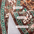 U'Artlines Boho Vintage Round Area Rug 6ft Machine Washable Low Pile Soft Floor Carpet Non Slip Non Shedding Accent Rug for Living Room Bedroom Entryway Dining Room Office Rust＆Teal