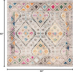 SAFAVIEH Madison Collection Area Rug - 5' Square, Grey & Yellow, Boho Diamond Distressed Design, Non-Shedding & Easy Care, Ideal for High Traffic Areas in Living Room, Bedroom (MAD418F)